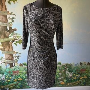 Lauren Ralph Lauren Size 12 Women’s Color block Ruched Black Dress 3/4 Sleeves